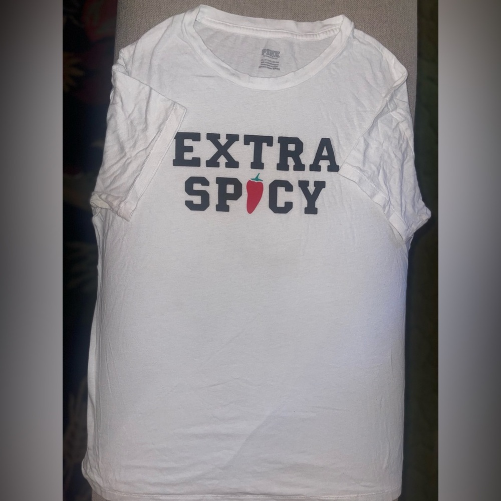 PINK Victoria’s Secret Extra Spicy Graphic Tee XS Oversized Y2K Casual Summer